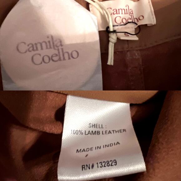 Revolve Leather Pants Camila Coelho Button Crop Camel Size S New $358 - Picture 8 of 8